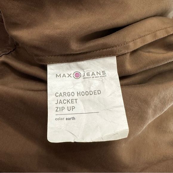 Max Jeans Cargo Hooded Jacket Zip Up Silk Blend Brown Size Small NWT Retail $92 - Picture 4 of 9